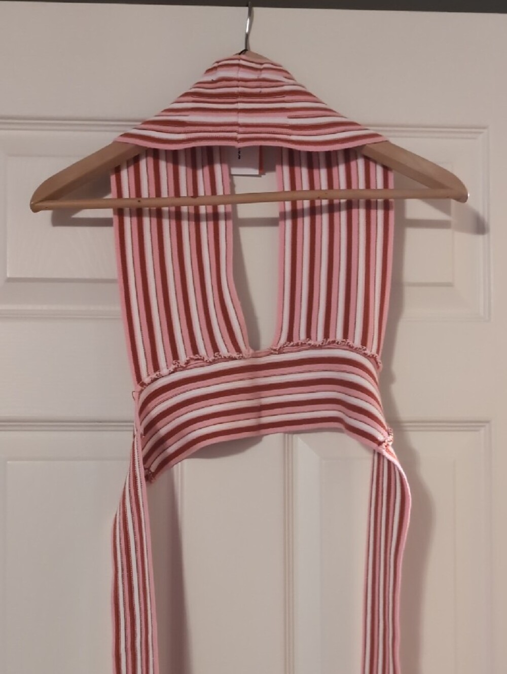 Cider Pink and White Striped Halter Crop Top - Picture 3 of 3